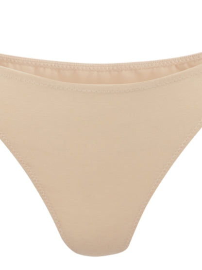 Cajsa Organic Cotton High-Waisted Thong in Beige, designed for a comfortable and stylish fit