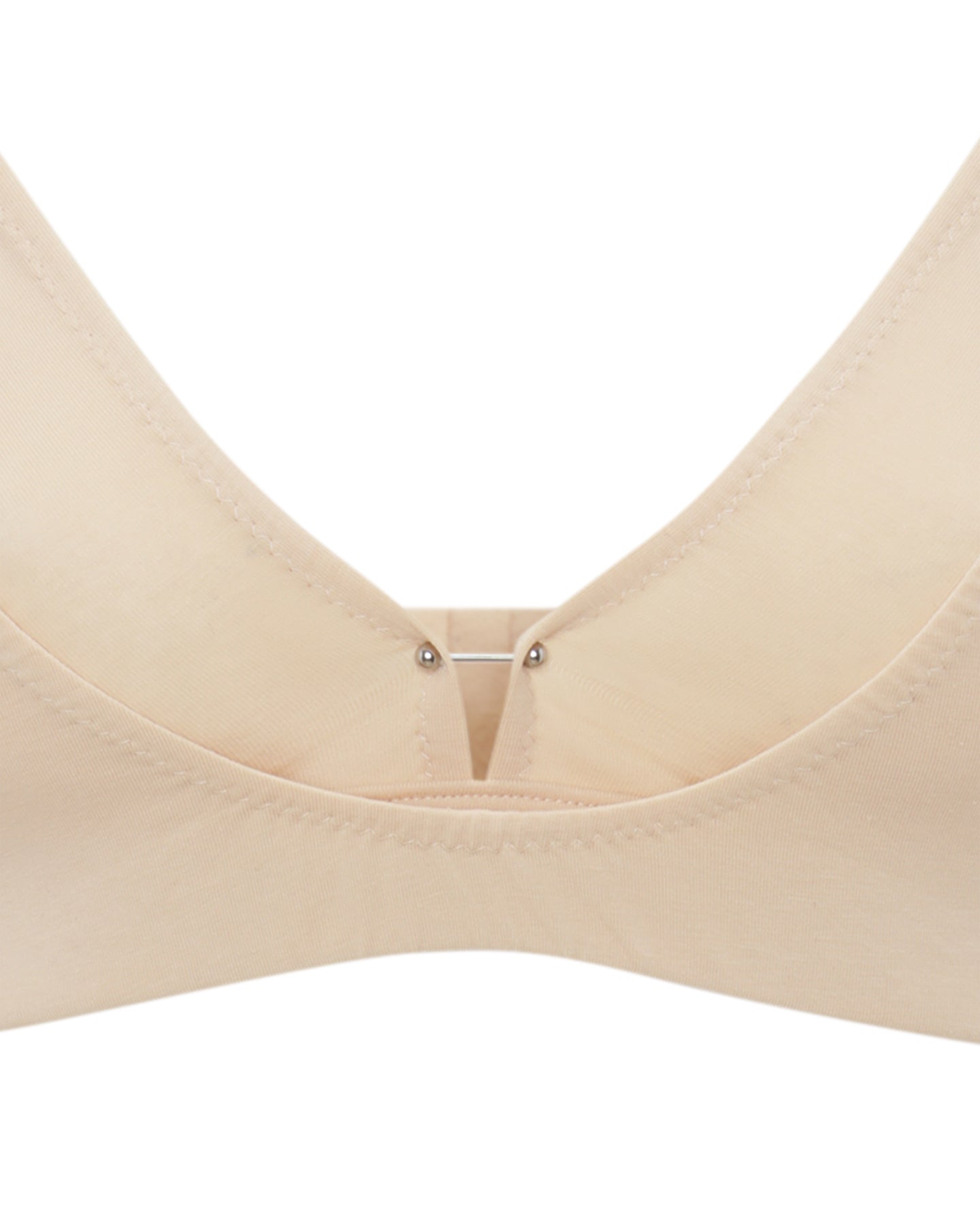 Cajsa Organic Cotton Triangle Bralette Top in Beige, featuring a soft, breathable design with piercing detail.