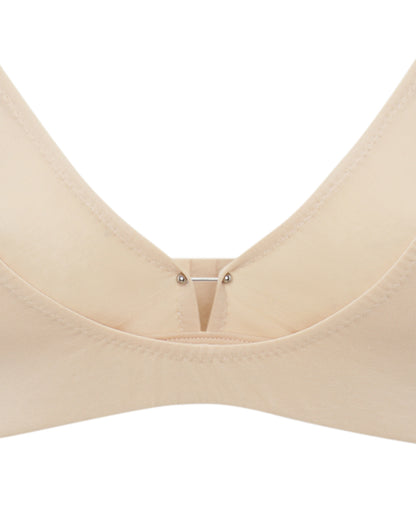 Cajsa Organic Cotton Triangle Bralette Top in Beige, featuring a soft, breathable design with piercing detail.