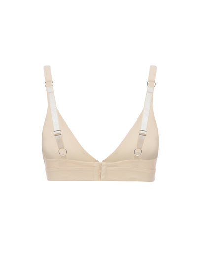 Cajsa Organic Cotton Triangle Bralette Top in Beige, featuring a soft, breathable design with piercing detail.