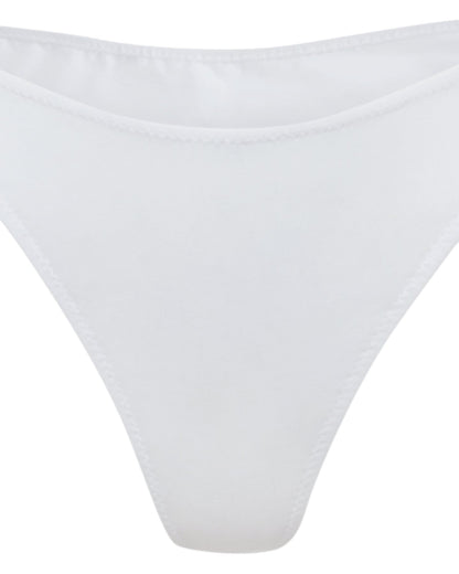 Issy Organic Cotton High-Waisted Thong in White, offering a comfortable and flattering fit