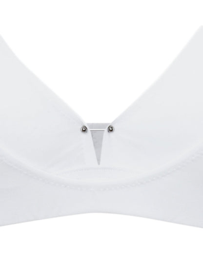 The Issy Organic Cotton Triangle Bralette with piercing detail in white.