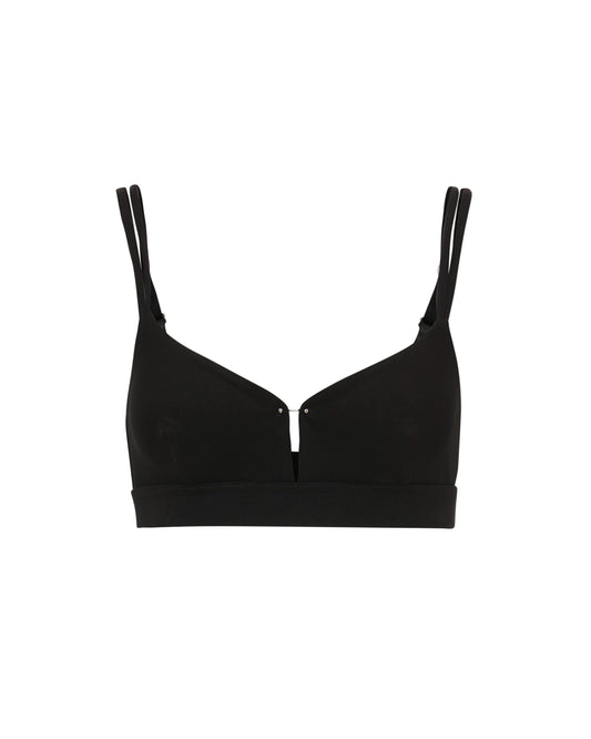 Pia Cotton Lingerie Black Bralette Bra, featuring a deep plunge and piercing detail for a stylish fit.