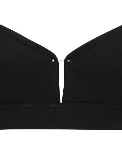 Pia Cotton Lingerie Black Bralette Bra, featuring a deep plunge and piercing detail for a stylish fit.