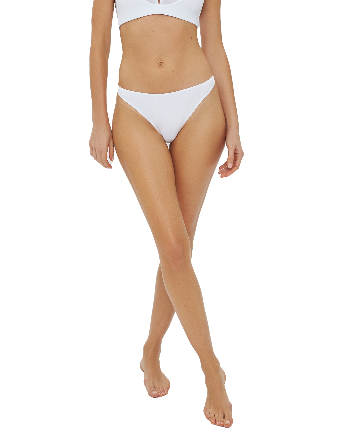 Women's high waist cotton thong- white - White - Dilling
